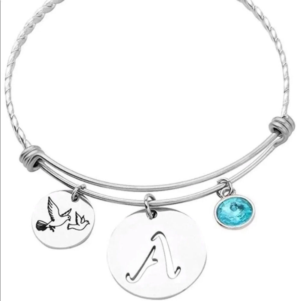 Stainless Steel Initial A Charm Bracelet